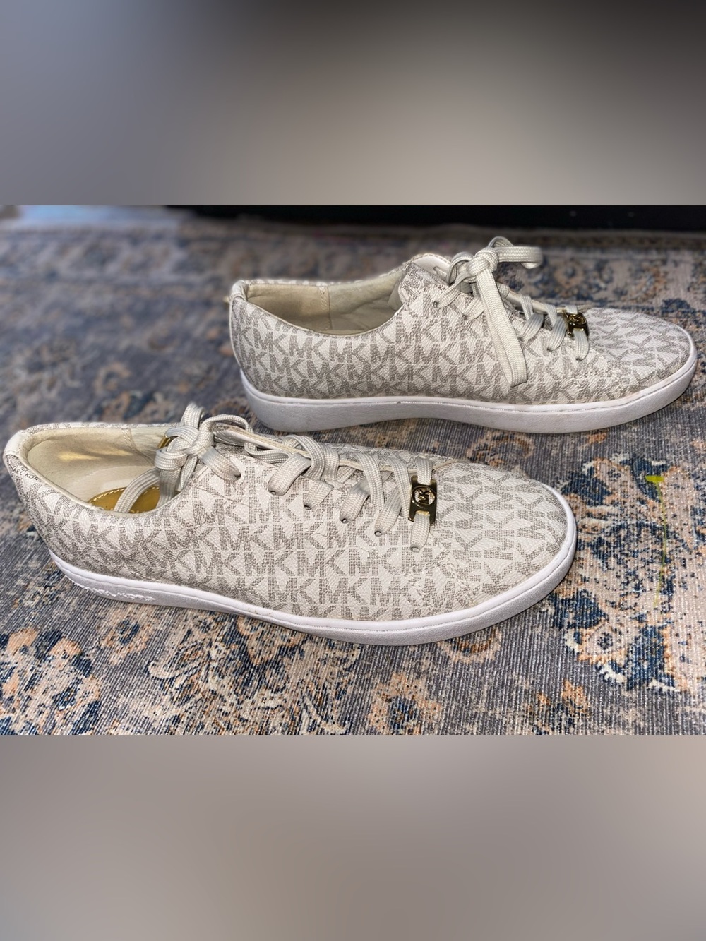 Ladies Michael Korea Beige MK Monogram Keaton Lace-Up Sneakers- US 8.5